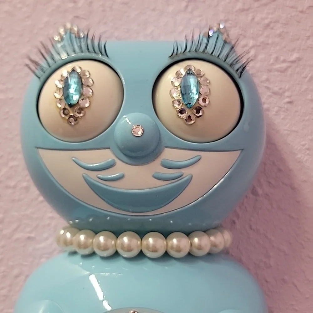 Jeweled Sky Blue Lady Red Kit-Cat Klock clock RARE Vintage
